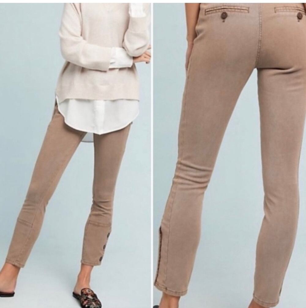 Anthropologie Tapered Utility Casual Pants Womens 28 Taupe Ankle Button Cotton